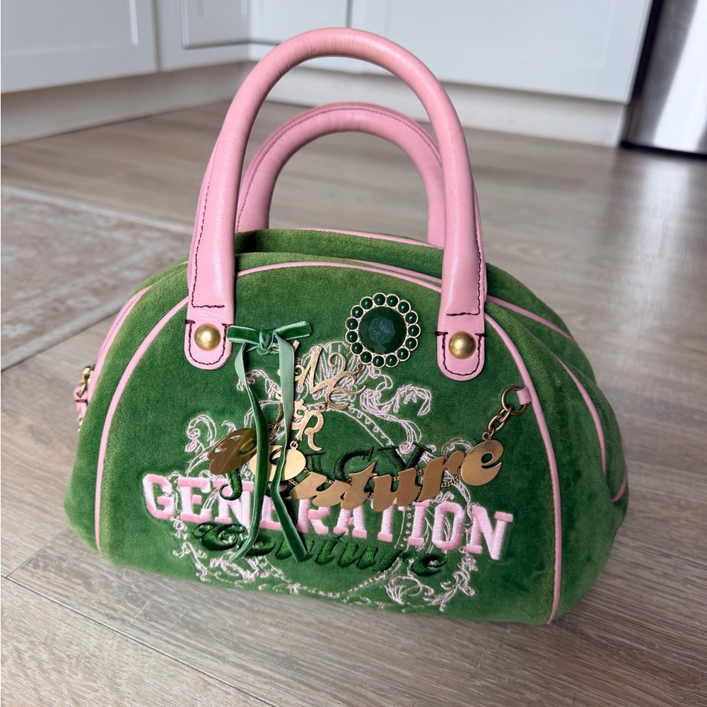 Juicy Couture Generation Couture Green/Pink Crown Royal Bowler Bag (Y2K)